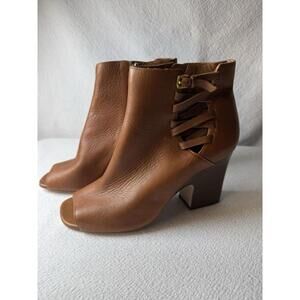 Lauren Ralph Lauren Maryam Women’s Strap Bootie Brown Leather Peeptoe Size 8.5